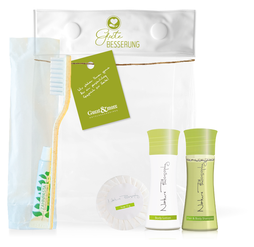 Übernachtungsset „Natur Philosophy“ in transparenter, wiederverschließbare Tasche
