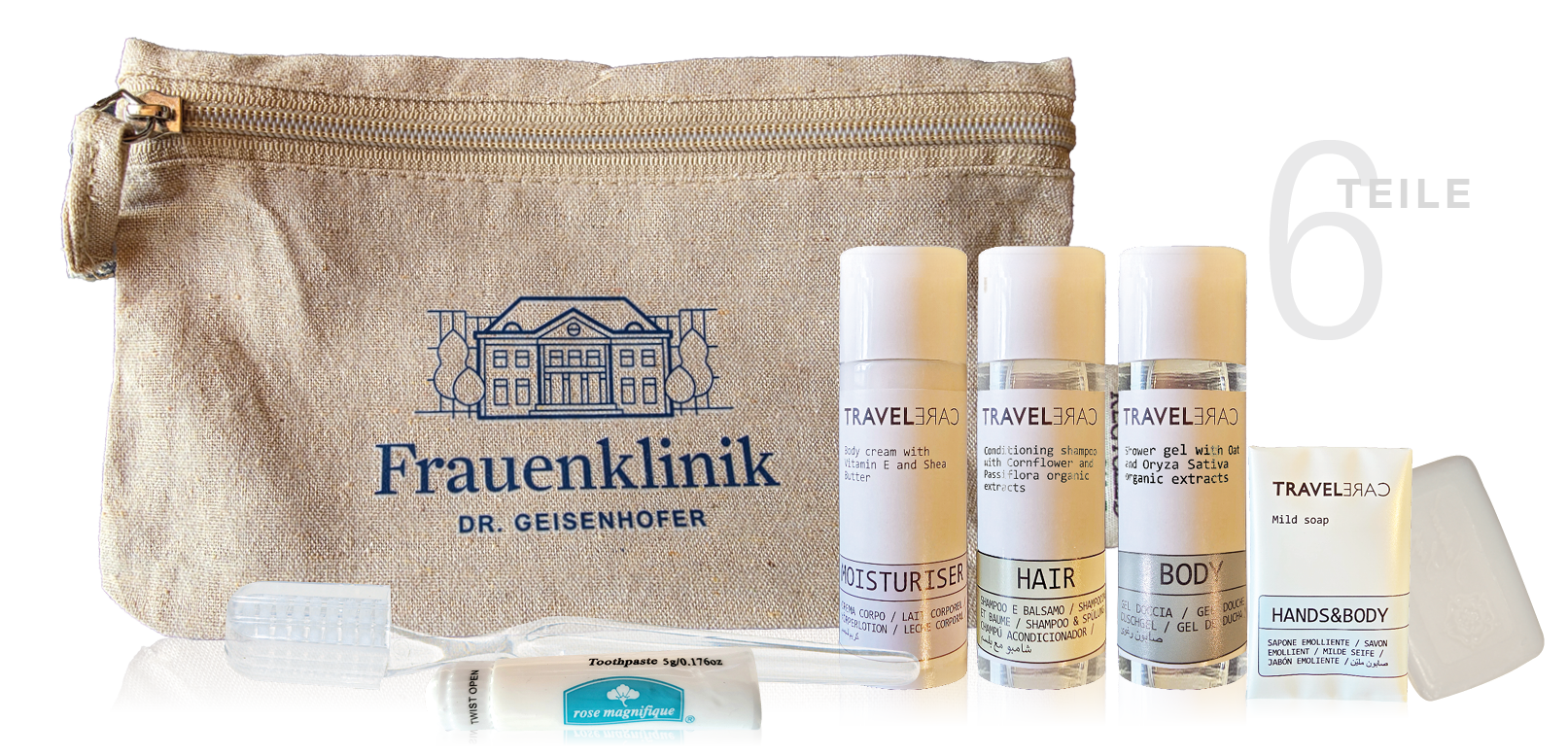 Übernachtungsset im Leinenbeutel mit 1-farbiger Werbeanbringung